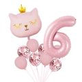 Pink cat face balloon with crown and number 6 balloon set for girl birthday decor - Cat Number 6 Balloon Bundle