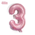 Pink 40-inch number 3 foil balloon with metallic pearl finish for birthday party decoration - Number 3