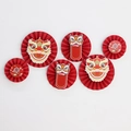 Set da 6 ventagli di carta rossa con motivi di danza del leone cinese per feste - Ventaglio di Carta Danza del Leone