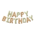 Detailed view of caramel cream and sage green Happy Birthday foil balloon kit - 16" / Caramel Cream