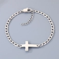 Minimalist silver stainless steel chain bracelet featuring a sleek cross pendant - Cross Style (KB211855-KFC) / Steel
