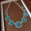 Close-up of vintage gold necklace with hollow flower pendants set with blue crystals. - Chain Only (Without Pendant) / Gold-Blue