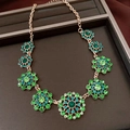 Detail view of vintage gold necklace with intricate green rhinestone flower patterns. - Chain Only (Without Pendant) / Gold-Green