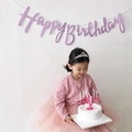 Birthday decoration set with purple Happy Birthday banner, pink candle holder and crown - Glitter Light Purple (With Card)