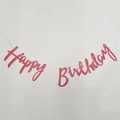 Striscione Happy Birthday rosa con scritta corsiva per decorazione festa di bambini - Rosso Rosa Glitterato (Con Cartoncino)