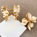 Detail view of a luxury gold-toned metal ruffled flower jewelry set with ring and cuff. - Multi-Layer Floral Shape Style (67#) / Gold