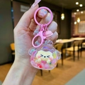 Close-up of pink glittery cartoon charm keychain with colorful beads and metal lobster clasp - Lobster Clasp Style / Noctilucent Flash Radiant Style