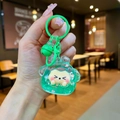Handheld green liquid glitter keychain with a cute cartoon character and bell detail - Lobster Clasp Style / Noctilucent Flash Green Style