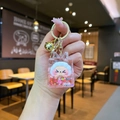 Pink liquid-filled keychain with cute Loopy character and sparkling sequins inside - Gold Metal Pink Flashing Quicksand