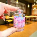Luminous snowflake gas tank keychain with pink macaron beads in creative liquid bottle - Snowflake Gas Tank / Pink Without Buckle