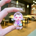 Pink astronaut keychain charm with glitter and flowers made of transparent resin - 1 Piece / Small Luminous Bubble Bead Devil Girl (Pink)