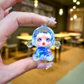 Luminous blue liquid filled figure keychain with glitter and cute girl doll inside - 1 Piece / Small Luminous Bubble Bead Devil Girl (Blue)