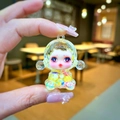 Cute cartoon character keychain with liquid quicksand and colorful beads in pink cover - 1 Piece / Small Luminous Bubble Bead Devil Girl (Yellow)