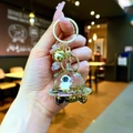 Cartoon astronaut spaceship liquid keychain with golden bell and butterfly charm - Lobster Clasp Style / Gold Hardware [Skateboard] Black Gold Spaceship