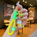Detail of creative lucky cat keychain with yellow silicone strap and gold bell - Paw Print Wristlet (Wealth)