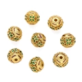 Detail of gold-plated hollow flower beads with green and purple enamel for DIY jewelry - Green Purple Enamel Floral (Copper Green Style 24, 1 Piece/Approx. 3g)