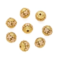 Detailed view of hollow gold floral beads with pink enamel flowers for DIY jewelry - Pink Enamel Round Bead (Copper Pink Style 24, 1 Piece/Approx. 3g)