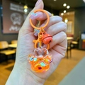 Détail d'un porte-clés patte de chat avec paillettes liquides orange et petit grelot - Style Mini / Fermoir Mousqueton / Orange
