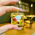 Lucky cat crystal cube keychain with gold flakes and white figurine for bags - Without Buckle (Blessing)