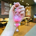 Portachiavi glitterato con medusa rosa, ciondolo a cuore e campanellino in metallo - Stile Chiusura a Moschettone / Rosa
