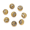 Detailed view of hollow gold-plated beads with blue enamel evil eye petal patterns - Blue White Evil Eye (Copper Style 23 Dark Blue, 1 Piece/Approx. 2.5g)