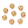 Macro detail of eight hollow filigree enamel flower beads for DIY jewelry making - Pink Enamel Petal (Copper Style 23 Pink, 1 Piece/Approx. 2.5g)