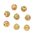 Detail of gold-plated hollow floral beads with colorful enamel for DIY jewelry making - Multicolor Enamel Floral (Copper Multicolor, 1 Piece/Approx. 2.5g)