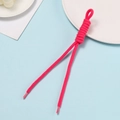 Close-up of rose red hand-woven rope with knots and plastic tips for bags and phones - Rose Red