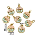 Macro de pendentifs dorés de 14,5 mm avec résine rose et symboles porte-bonheur - Lingot Entrée de Richesse