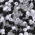 Detailansicht schwarzer, weißer und klarer Acryl-Großlochperlen für DIY-Schmuckarbeiten - 100 Stück/Packung (ca. 28,5g) / Schwarz und Weiß Gemischt