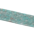 Macro shot of 2x4mm Amazonite cylinder beads showing natural blue stone textures - 1 Strand (Approx. 85 Beads) / Amazonite