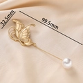 Golden butterfly brooch pin with pearl accent and 32.5mm width on champagne satin background - Wanfeng Butterfly Design (JEBH0008) / Approx 32.5*99.5mm