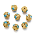 Gold-plated hollow sphere beads with blue cloisonné enamel cloud patterns for DIY jewelry - Approx 9.5x9.5mm / Style 01 Blue