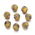 Golden cloisonne hollow beads with blue heart enamel patterns for DIY jewelry - Approx 9.5x9.5mm / Dark Blue (Style 01)