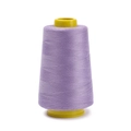 Close-up of lavender 402 polyester sewing thread wound on a yellow plastic cone - Approx 100g / Light Purple