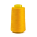 Macro detail of vibrant yellow 402 polyester sewing thread on a plastic cone - Approx 100g / Orange Yellow