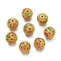 Golden hollow cloisonné beads with red and green enamel for DIY jewelry making - Red Green (Style 03)