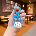Portachiavi gatto in acrilico blu con chiusura a moschettone e campanellino - Stile Chiusura a Moschettone / Blu Perla Bolla Nottilucente Volpe