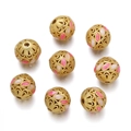 Hollow gold cloisonne beads with pink and white enamel leaves for DIY jewelry making - Pink White (Style 04)
