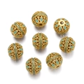 Set of 8 hollow gold-plated cloisonne beads with green enamel for DIY jewelry making - Lake Blue (Style 05)