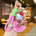 Porte-clés donut Hello Kitty lumineux avec paillettes roses et petites clochettes - Cordon En Forme De Patte [k Cat] Donut En Pvc Phosphorescent