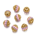 Gold hollow cloisonne enamel beads with pink and purple triangle patterns for DIY jewelry - Pink Purple (Style 06)