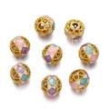 Hollow gold cloisonne beads with colorful enamel mosaic patterns for DIY jewelry - Pink Blue Purple (Style 07)