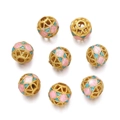 Golden hollow cloisonne beads with pink and blue enamel for DIY jewelry making - Pink Blue (Style 07)
