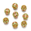 Enameled gold filigree beads with mint green and pink floral patterns for DIY jewelry - Pink Green (Style 08)