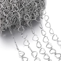 Macro shot of silver stainless steel heart-shaped hollow chain links for DIY jewelry making - 1 Meter / Steel Color Heart (Approx 9.5x10mm)