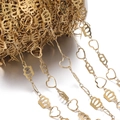 Detailed view of gold crown and heart link chain on a spool for DIY jewelry making - 1 Meter / Gold Crown Heart (Crown Approx 8.5x15.5mm)