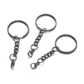 Set of three gunmetal DIY keychain kits with flat rings, link chains and lobster clasps - Gun Black