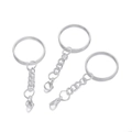 Three polished silver lobster clasps with flat split rings for DIY keychain crafting - Silver