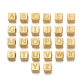 Golden stainless steel 7mm cube beads featuring 26 alphabet letters for DIY jewelry making - Letter A / 1 Piece / Gold